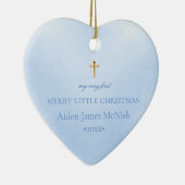 PixDezinesベビー第1回クリスマスフォト、ベビーブルー セラミックオーナメント (右)