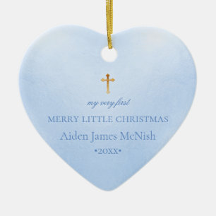 PixDezinesベビー第1回クリスマスフォト、ベビーブルー セラミックオーナメント