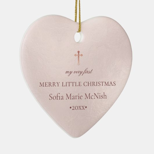 PixDezinesベビー第1回クリスマスフォト、赤面ピンク セラミックオーナメント (右)