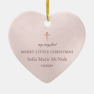 PixDezinesベビー第1回クリスマスフォト、赤面ピンク セラミックオーナメント