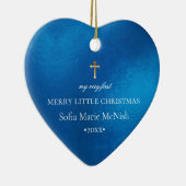 PixDezinesベビー第1回クリスマスフォト、Azure Blue セラミックオーナメント (右)