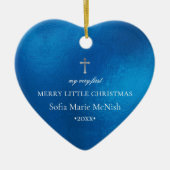 PixDezinesベビー第1回クリスマスフォト、Azure Blue セラミックオーナメント (正面)