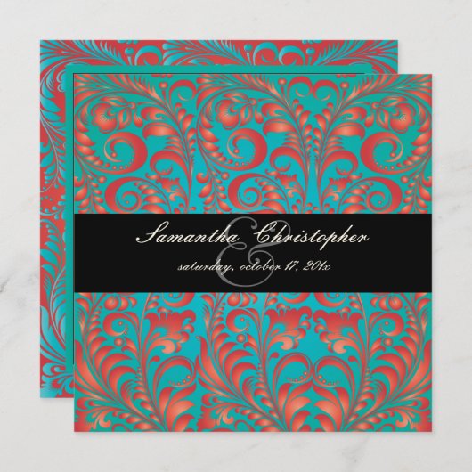 PixDezinesベリスシモヴィンテージダマスク 招待状 (正面/裏面)