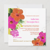 PixDezinesホットピンク+オレンジハイビスカス/ディバックグラウンド 招待状 (裏面)