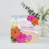 PixDezinesホットピンク+オレンジハイビスカス+モンステラ 招待状 (スタンド正面)