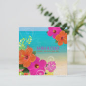 PixDezinesホットピンク+オレンジハイビスカス+モンステラ 招待状 (スタンド正面)