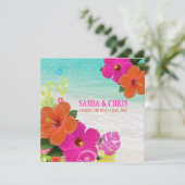 PixDezinesホットピンク+オレンジハイビスカス+モンステラ 招待状 (スタンド正面)