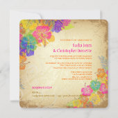 PixDezinesホットピンク+オレンジハイビスカス+モンステラ 招待状 (裏面)