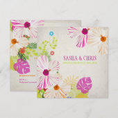 PixDezinesホットピンク+オレンジハイビスカス+モンステラ 招待状 (正面/裏面)