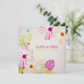 PixDezinesホットピンク+オレンジハイビスカス+モンステラ 招待状 (スタンド正面)