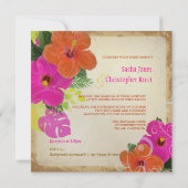 PixDezinesホットピンク+オレンジハイビスカス+モンステラ 招待状 (裏面)