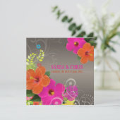 PixDezinesホットピンク+オレンジハイビスカス+モンステラ 招待状 (スタンド正面)