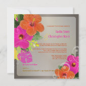 PixDezinesホットピンク+オレンジハイビスカス+モンステラ 招待状 (裏面)