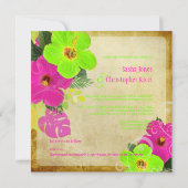 PixDezinesホットピンク+ネオングリーンハイビスカス+モンステラ 招待状 (裏面)