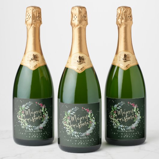 PixDezinesホリデー応援ウィンタークリスマスリース スパークリングワインラベル (ボトル)