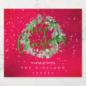 PixDezinesホリデー応援ウィンターリースレッド スパークリングワインラベル (シングルラベル)