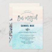 PixDezinesホワイトサンドビーチバー（ユダヤ教の）バル・ミツバーインヴィタ 招待状 (正面/裏面)
