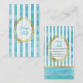 PixDezinesホワイトストライプ/アクアデジタル水色 名刺 (正面/裏面)