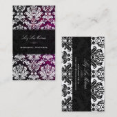 PixDezinesホワイトパイクヴィンテージダマスク 名刺 (正面/裏面)