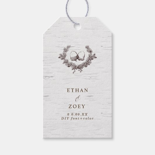 PixDezinesホワイト樺の木+アコーンリース ギフトタグ (正面)