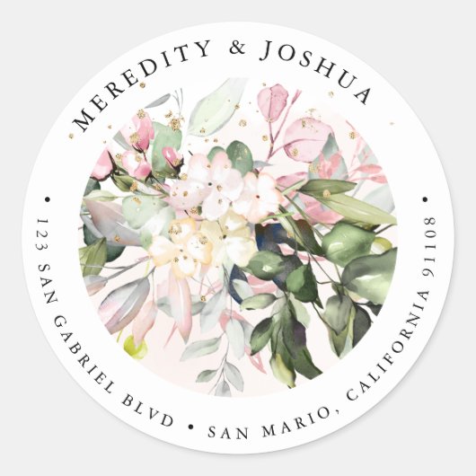 PixDezinesボタエレガントニカル赤面ピンクユーカリ ラウンドシール (正面)