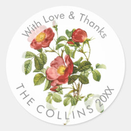 PixDezinesボタニカルアートヴィンテージバラありがとう ラウンドシール