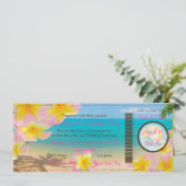 PixDezinesボーディングパスピンクプルメリア+ビーチ 招待状 (スタンド正面)