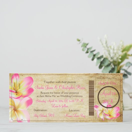 PixDezinesボーディングパスピンクプルメリア 招待状 (スタンド正面)