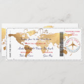 PixDezinesボーディングパス日付、ワールドマップを保存 招待状 (正面/裏面)