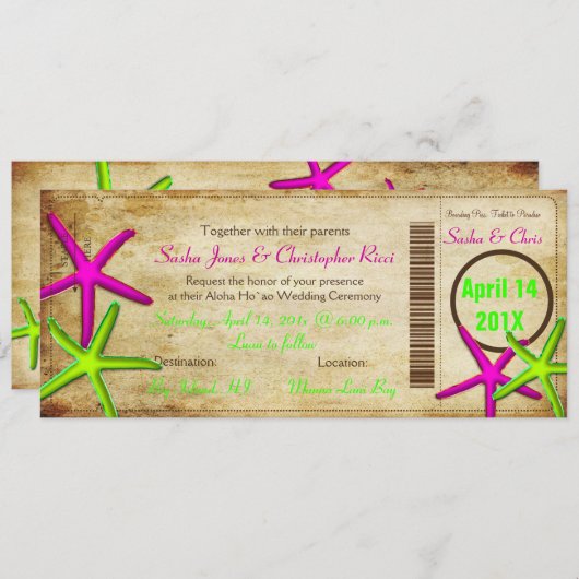 PixDezinesボーディングパス+ビーチ結婚式招待状 招待状 (正面/裏面)