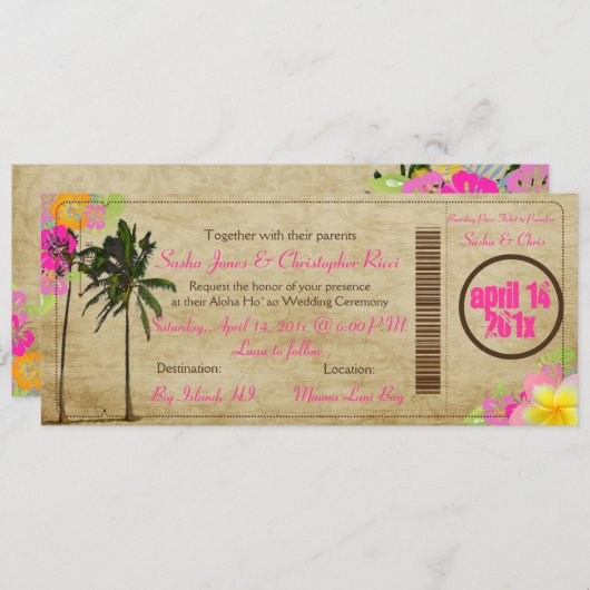 PixDezinesボーディングパス/ヴィンテージツインパーム 招待状 (正面/裏面)