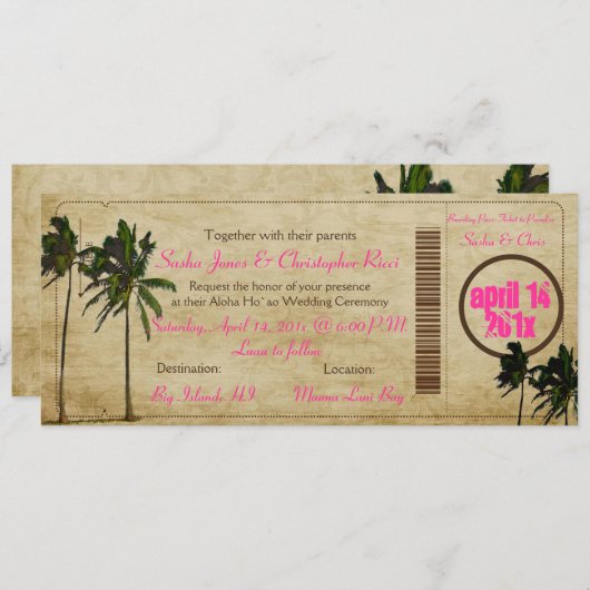 PixDezinesボーディングパス/ヴィンテージツインパーム 招待状 (正面/裏面)