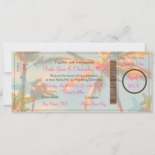 PixDezinesボーディングパス+ヴィンテージビーチ結婚式 招待状 (正面)