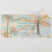 PixDezinesボーディングパス+ヴィンテージビーチ結婚式 招待状 (正面/裏面)