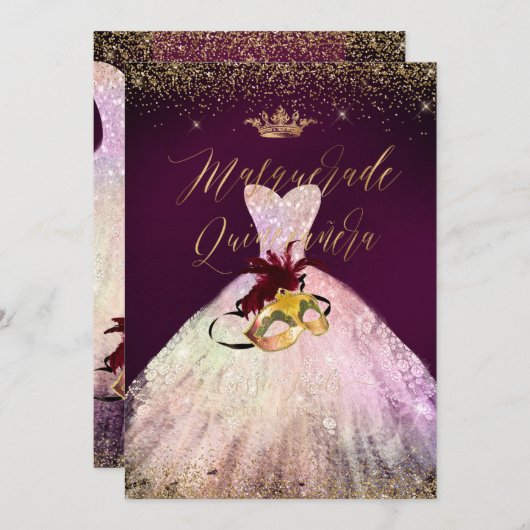 PixDezinesマスカレードキンセアニェラコットンキャンディ 招待状 (正面/裏面)