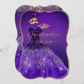 PixDezinesマスカレードキンセアニェラ、濃い紫 招待状 (正面/裏面)
