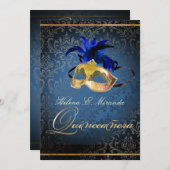 PixDezinesマスカレード/ブルー/DIYカラー！! 招待状 (正面/裏面)