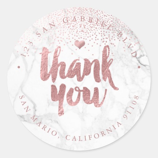 PixDezinesマーブルフェイクバラ金ゴールドありがとう ラウンドシール (正面)