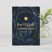 PixDezinesミッドナイトブルーマーブルバー（ユダヤ教の）バル・ミツバー 招待状 (スタンド正面)