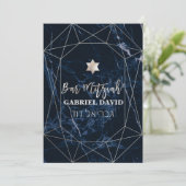 PixDezinesミッドナイトブルーマーブルバー（ユダヤ教の）バル・ミツバー 招待状 (スタンド正面)