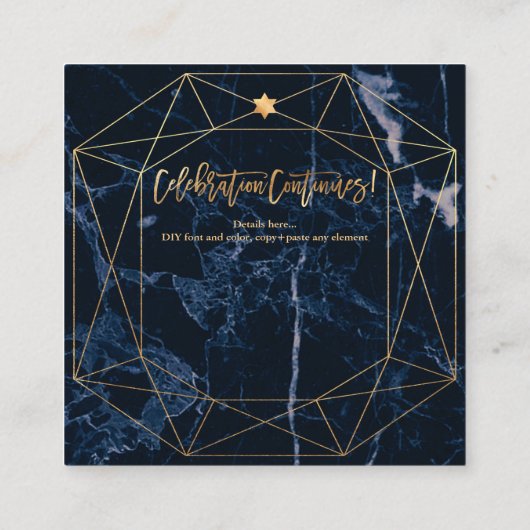 PixDezinesミッドナイトブルーマーブル(ユダヤ教の)バル・ミツバー披露宴 エンクロージャーカード (裏面)