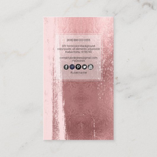 PixDezinesミニマリストフェイクバラ金ゴールドブラシストローク 名刺 (裏面)