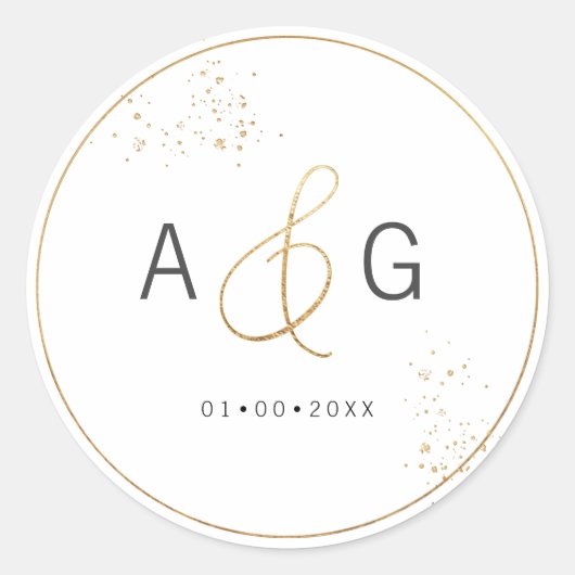 PixDezinesミニマリストフェイク金ゴールドアンパサンド ラウンドシール (正面)