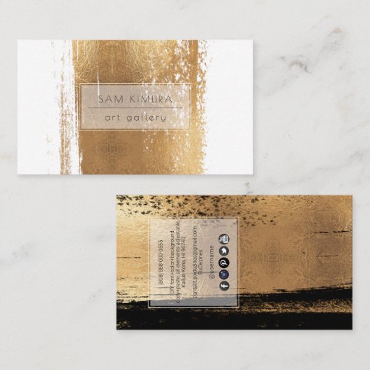 PixDezinesミニマリストフェイク金ゴールドブラシストローク 名刺 (正面/裏面)