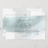 PixDezinesメタリックフェイクダスティブルー献身 招待状 (正面/裏面)
