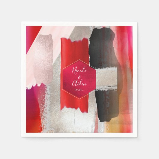 PixDezinesモダン水彩赤黒 スタンダードカクテルナプキン (正面)