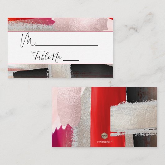 PixDezinesモダン水彩赤黒 プレイスカード (正面/裏面)