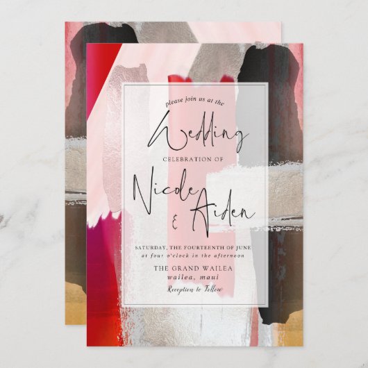 PixDezinesモダン水彩赤黒 招待状 (正面/裏面)