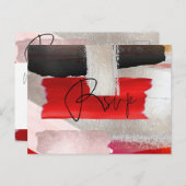 PixDezinesモダン水彩赤黒RSVP インビテーションポストカード (正面/裏面)