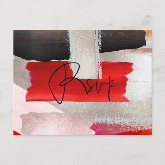 PixDezinesモダン水彩赤黒RSVP インビテーションポストカード (正面)